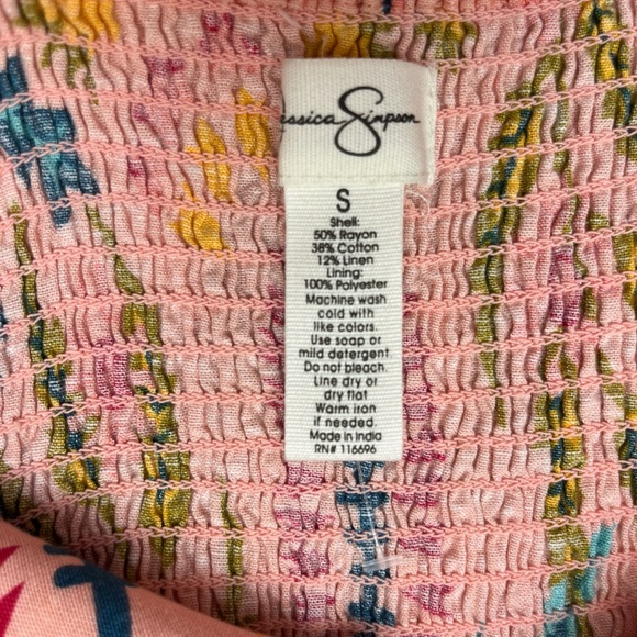 Jessica Simpson Floral Mini Sundress Size Small Linen Blend Colorful Summer NWT - Picture 9 of 12